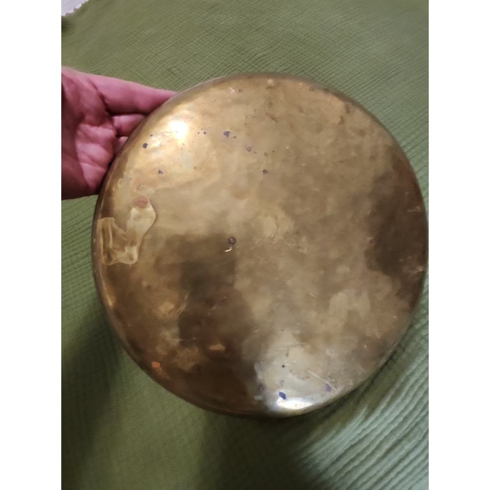 Large 11" Solid Brass Hand-hammeresmd Round Tray. Unpolished. Vintage. - Picture 3 of 3